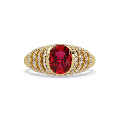 CAD-040 oval bezel multi-row pavé colorstone ring RR 14K Yellow Gold