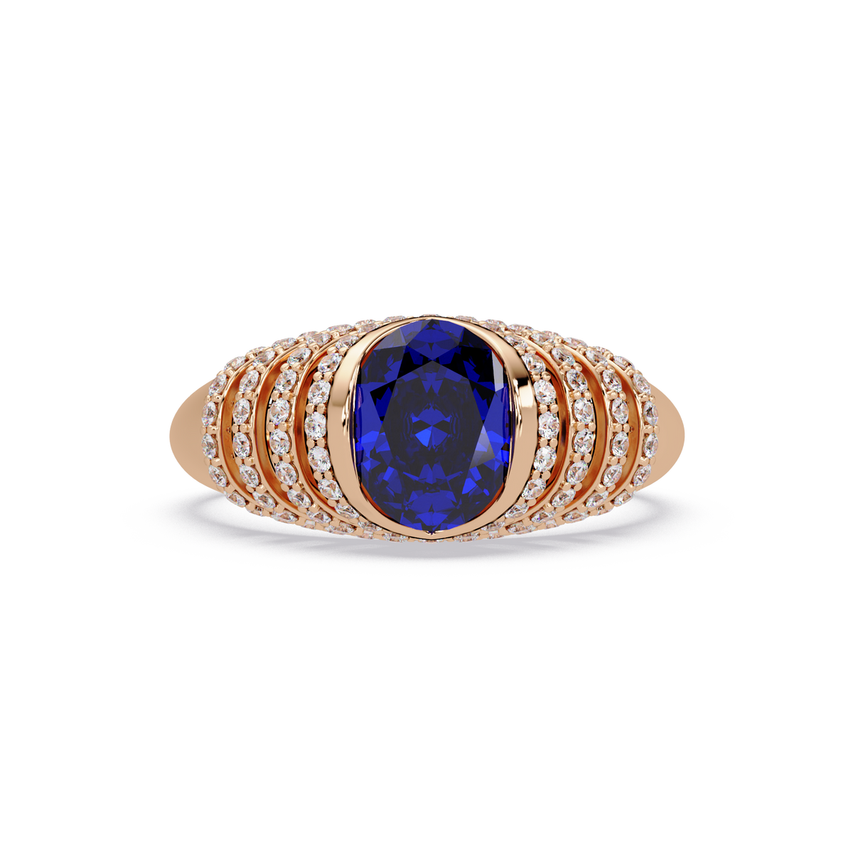 CAD-040 oval bezel multi-row pavé colorstone ring SB 14K Rose Gold