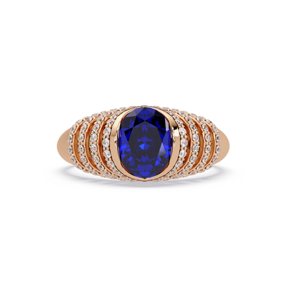 CAD-040 oval bezel multi-row pavé colorstone ring SB 14K Rose Gold