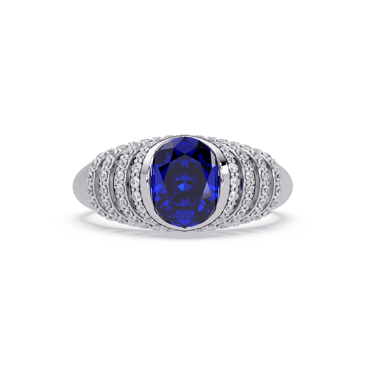 CAD-040 oval bezel multi-row pavé colorstone ring SB 14K White Gold