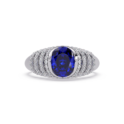 CAD-040 oval bezel multi-row pavé colorstone ring SB 14K White Gold