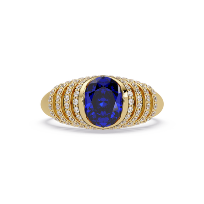 CAD-040 oval bezel multi-row pavé colorstone ring SB 14K Yellow Gold