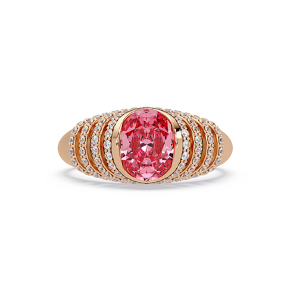 CAD-040 oval bezel multi-row pavé colorstone ring TP 14K Rose Gold