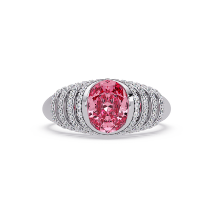 CAD-040 oval bezel multi-row pavé colorstone ring TP 14K White Gold