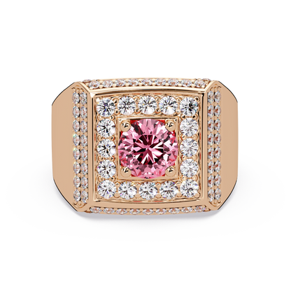 2.0 CTW Round Colorstone Diamond Halo Men's Signet Ring with Tourmaline Pink in Rose Gold – Lunéa Paris