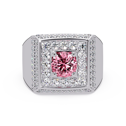 2.0 CTW Round Colorstone Diamond Halo Men's Signet Ring with Tourmaline Pink in White Gold – Lunéa Paris