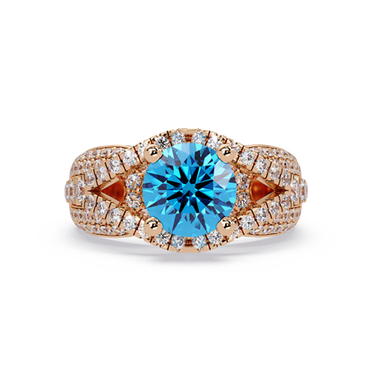 CAD-041 round geometric halo pavé colorstone ring AB 14K Rose Gold