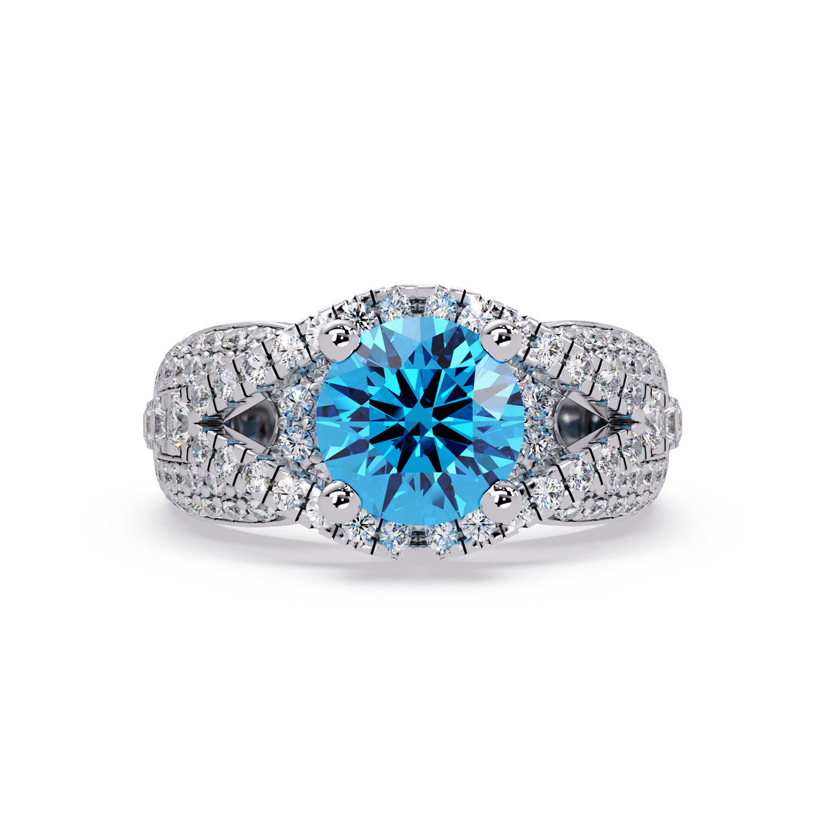 CAD-041 round geometric halo pavé colorstone ring AB 14K White Gold
