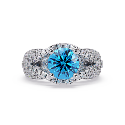 CAD-041 round geometric halo pavé colorstone ring AB 14K White Gold