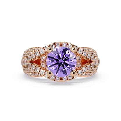 CAD-041 round geometric halo pavé colorstone ring AP 14K Rose Gold