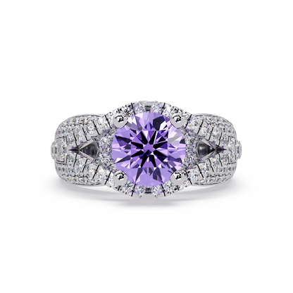 CAD-041 round geometric halo pavé colorstone ring AP 14K White Gold