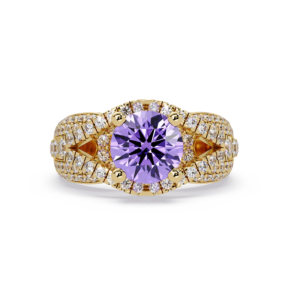 CAD-041 round geometric halo pavé colorstone ring AP 14K Yellow Gold