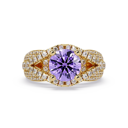 CAD-041 round geometric halo pavé colorstone ring AP 14K Yellow Gold