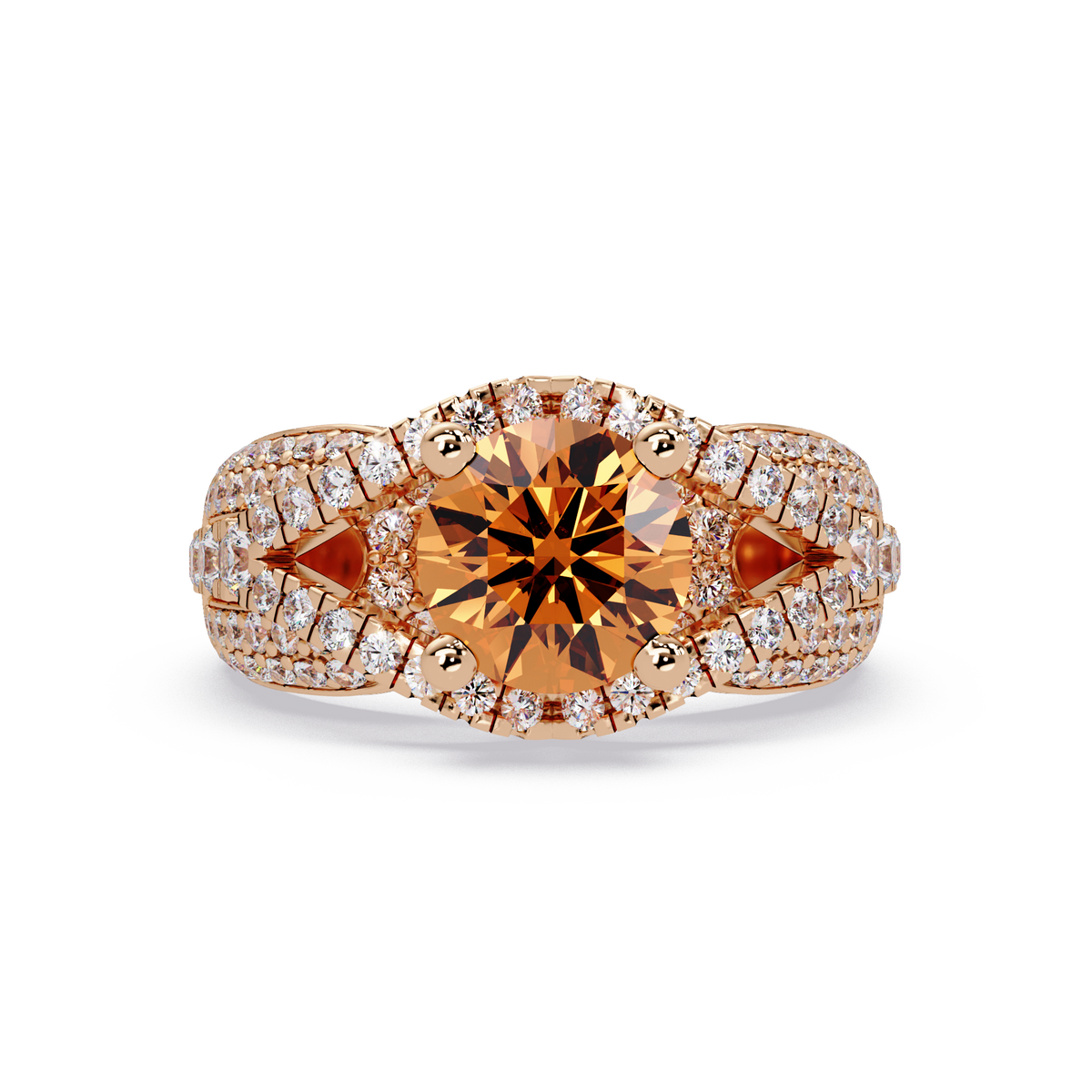 CAD-041 round geometric halo pavé colorstone ring CT 14K Rose Gold