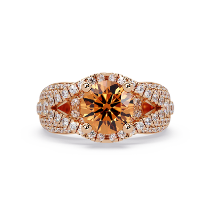 CAD-041 round geometric halo pavé colorstone ring CT 14K Rose Gold