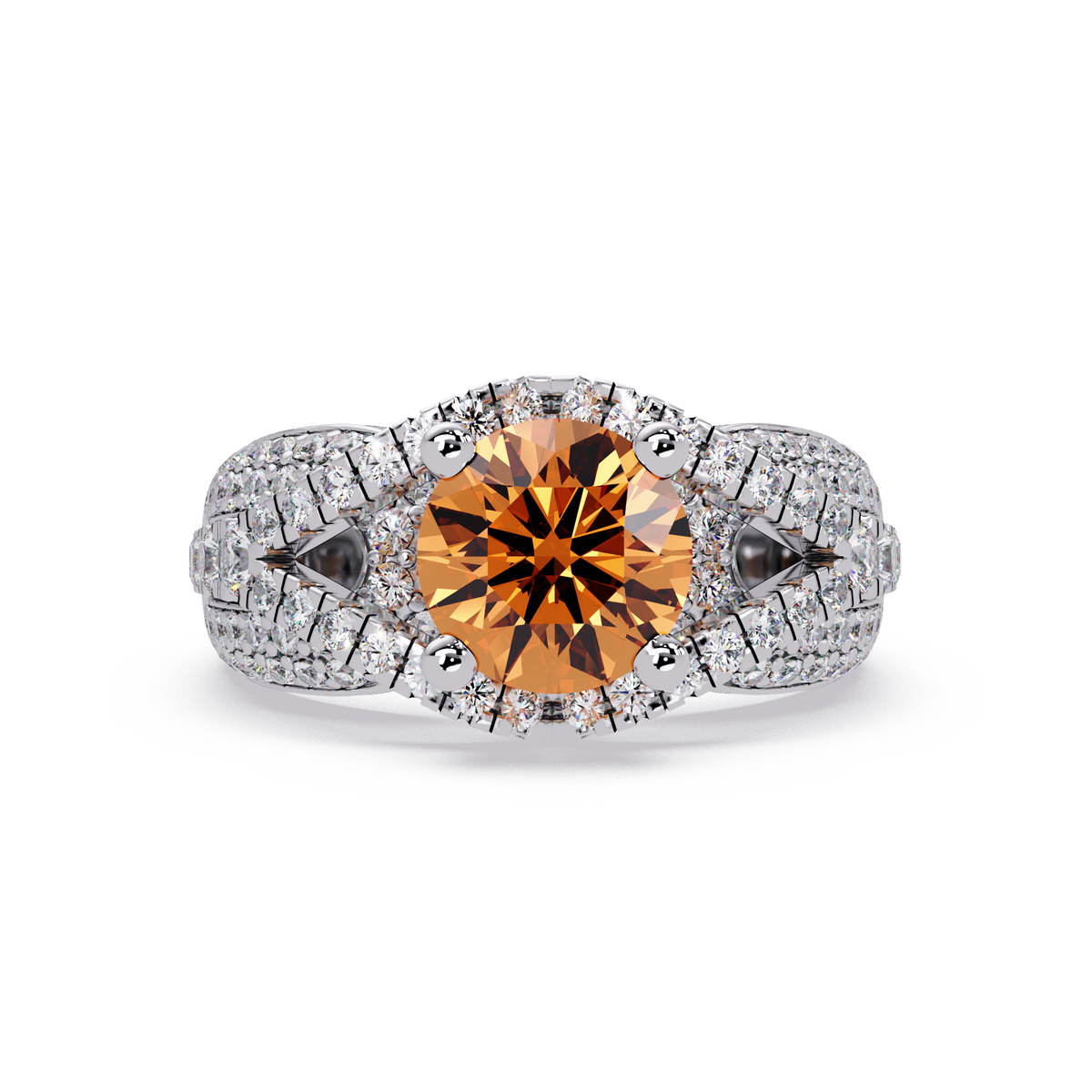 CAD-041 round geometric halo pavé colorstone ring CT 14K White Gold
