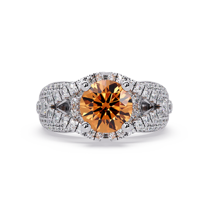 CAD-041 round geometric halo pavé colorstone ring CT 14K White Gold