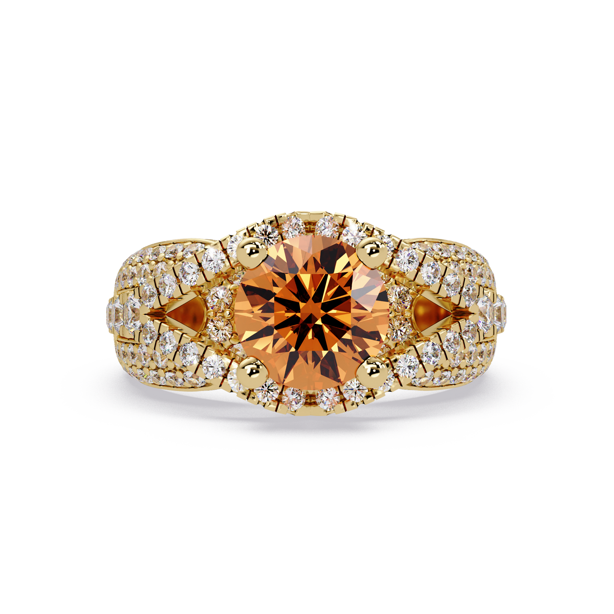 CAD-041 round geometric halo pavé colorstone ring CT 14K Yellow Gold