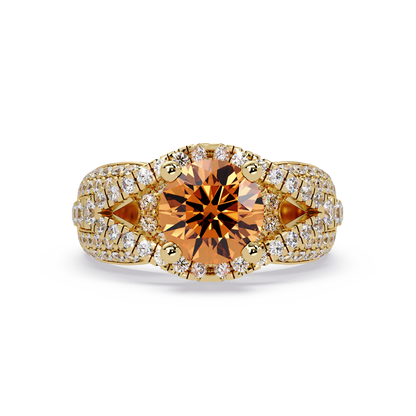 CAD-041 round geometric halo pavé colorstone ring CT 14K Yellow Gold