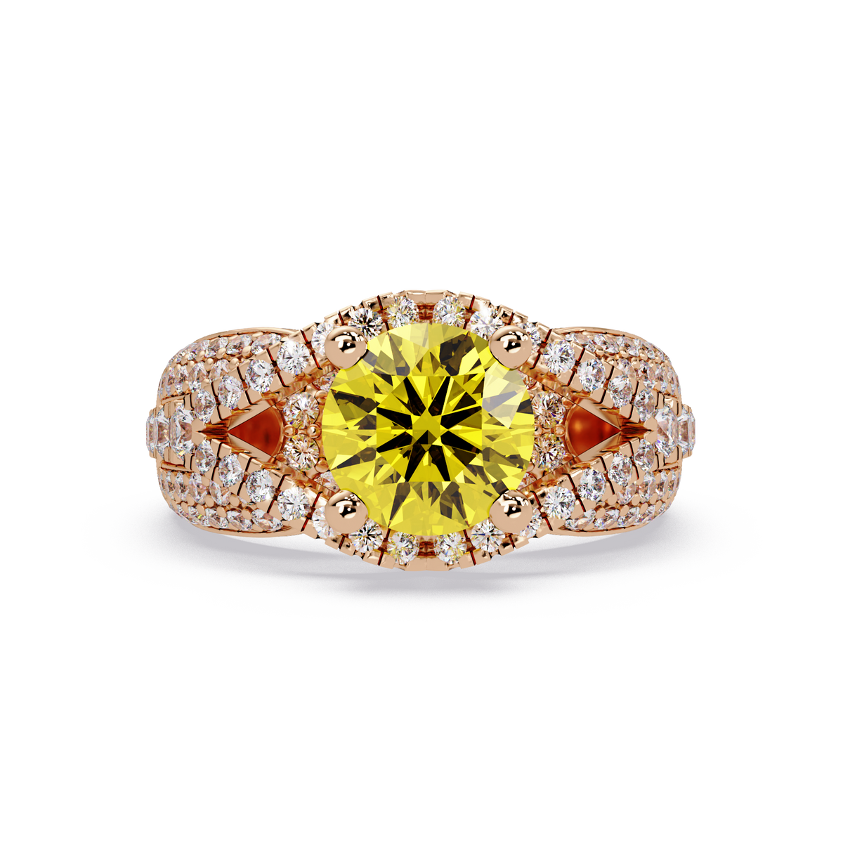CAD-041 round geometric halo pavé colorstone ring CY 14K Rose Gold
