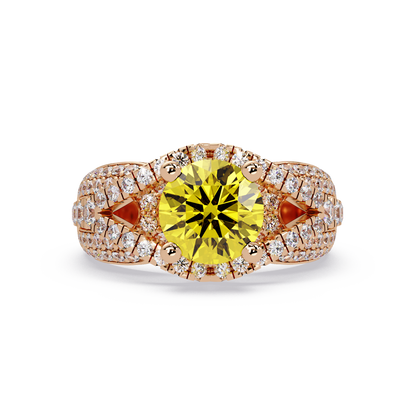 CAD-041 round geometric halo pavé colorstone ring CY 14K Rose Gold