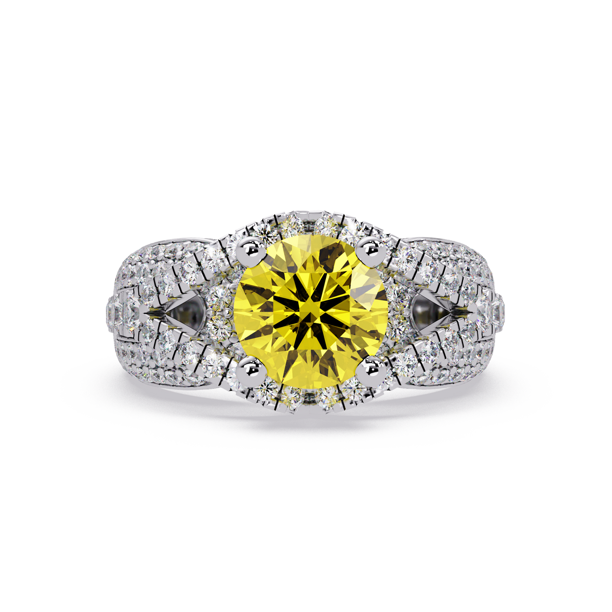 CAD-041 round geometric halo pavé colorstone ring CY 14K White Gold