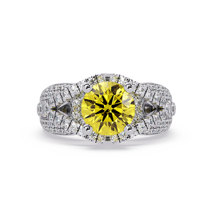 CAD-041 round geometric halo pavé colorstone ring CY 14K White Gold