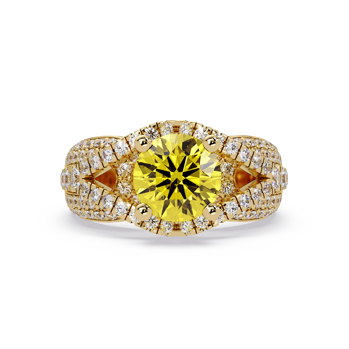 CAD-041 round geometric halo pavé colorstone ring CY 14K Yellow Gold