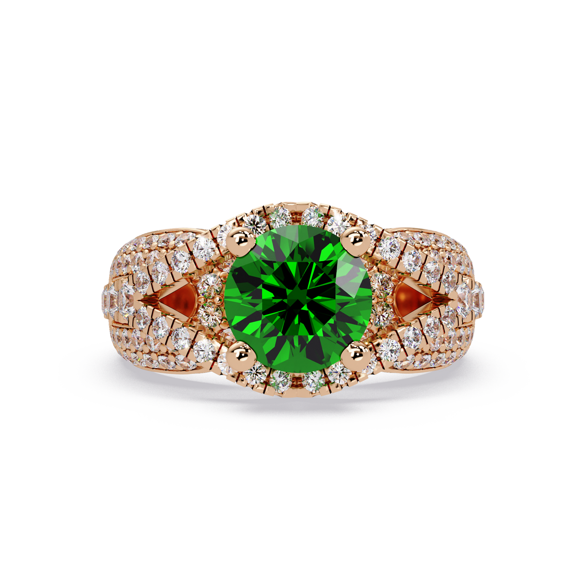 CAD-041 round geometric halo pavé colorstone ring EG 14K Rose Gold