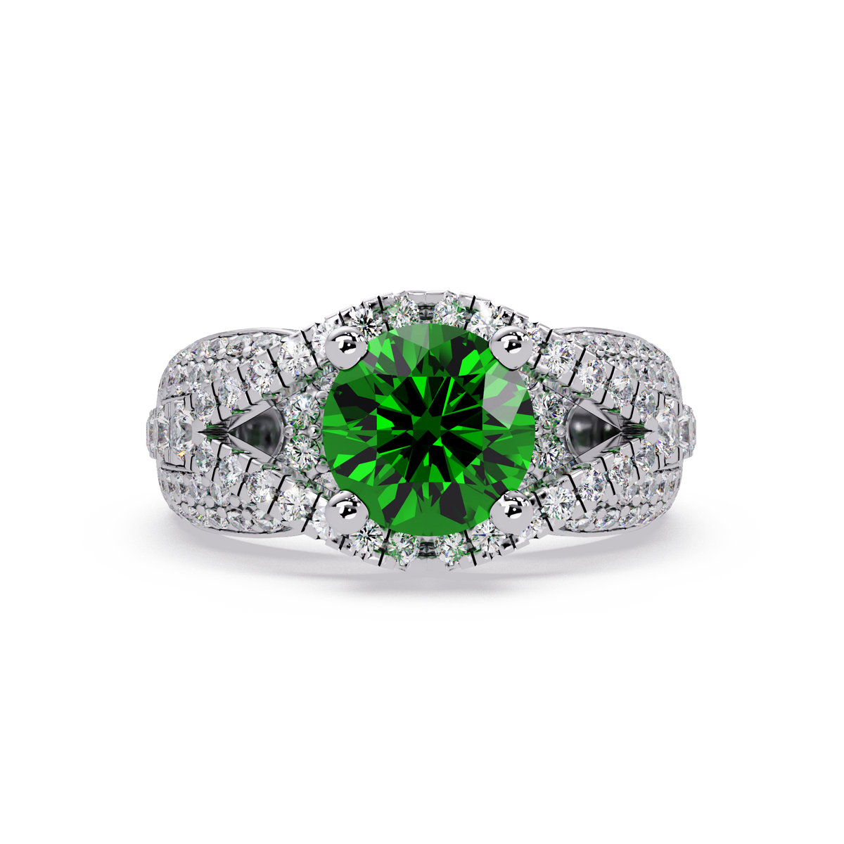 CAD-041 round geometric halo pavé colorstone ring EG 14K White Gold