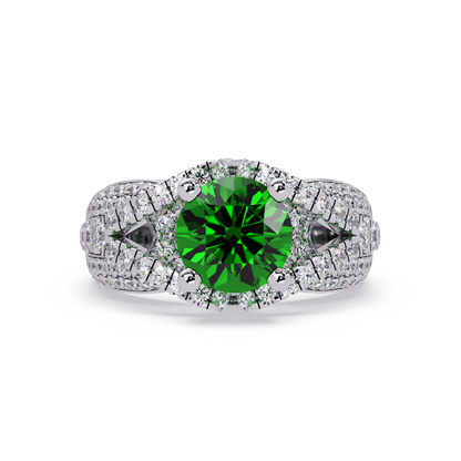 CAD-041 round geometric halo pavé colorstone ring EG 14K White Gold