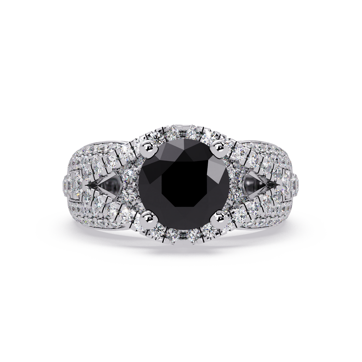 CAD-041 round geometric halo pavé colorstone ring ON 14K White Gold
