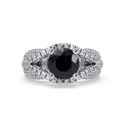 CAD-041 round geometric halo pavé colorstone ring ON 14K White Gold