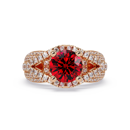 CAD-041 round geometric halo pavé colorstone ring RR 14K Rose Gold