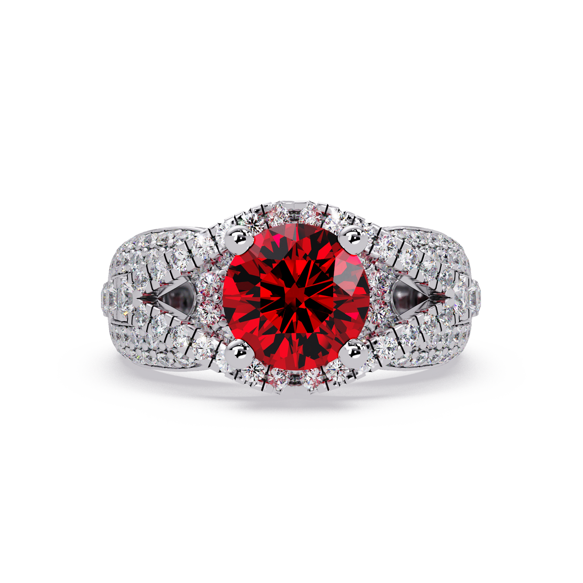 CAD-041 round geometric halo pavé colorstone ring RR 14K White Gold