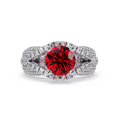 CAD-041 round geometric halo pavé colorstone ring RR 14K White Gold