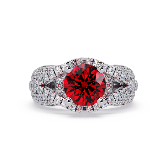 CAD-041 round geometric halo pavé colorstone ring RR 14K White Gold