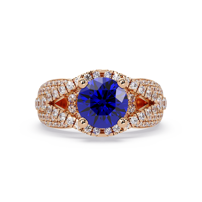 CAD-041 round geometric halo pavé colorstone ring SB 14K Rose Gold