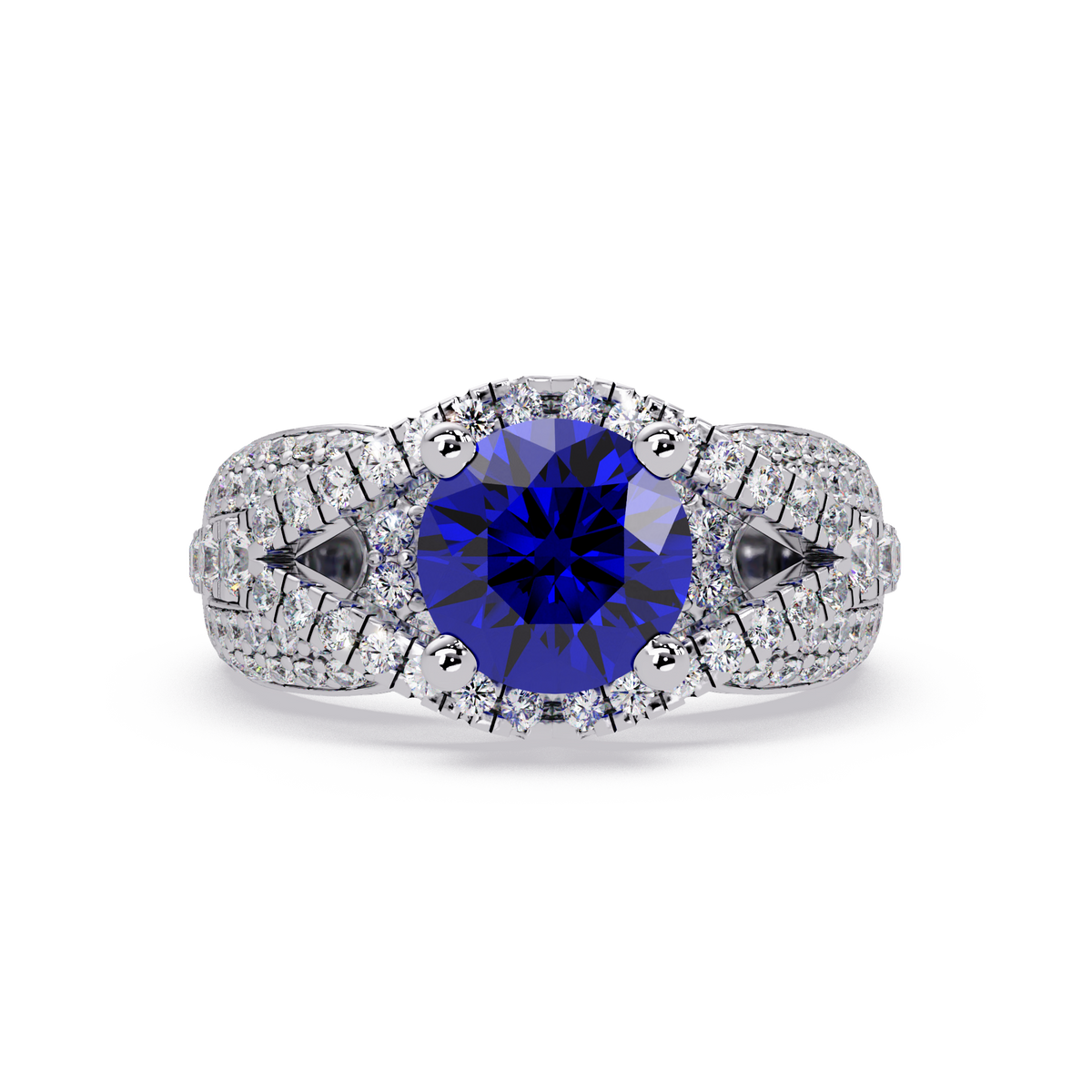CAD-041 round geometric halo pavé colorstone ring SB 14K White Gold