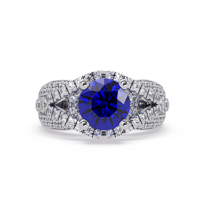 CAD-041 round geometric halo pavé colorstone ring SB 14K White Gold