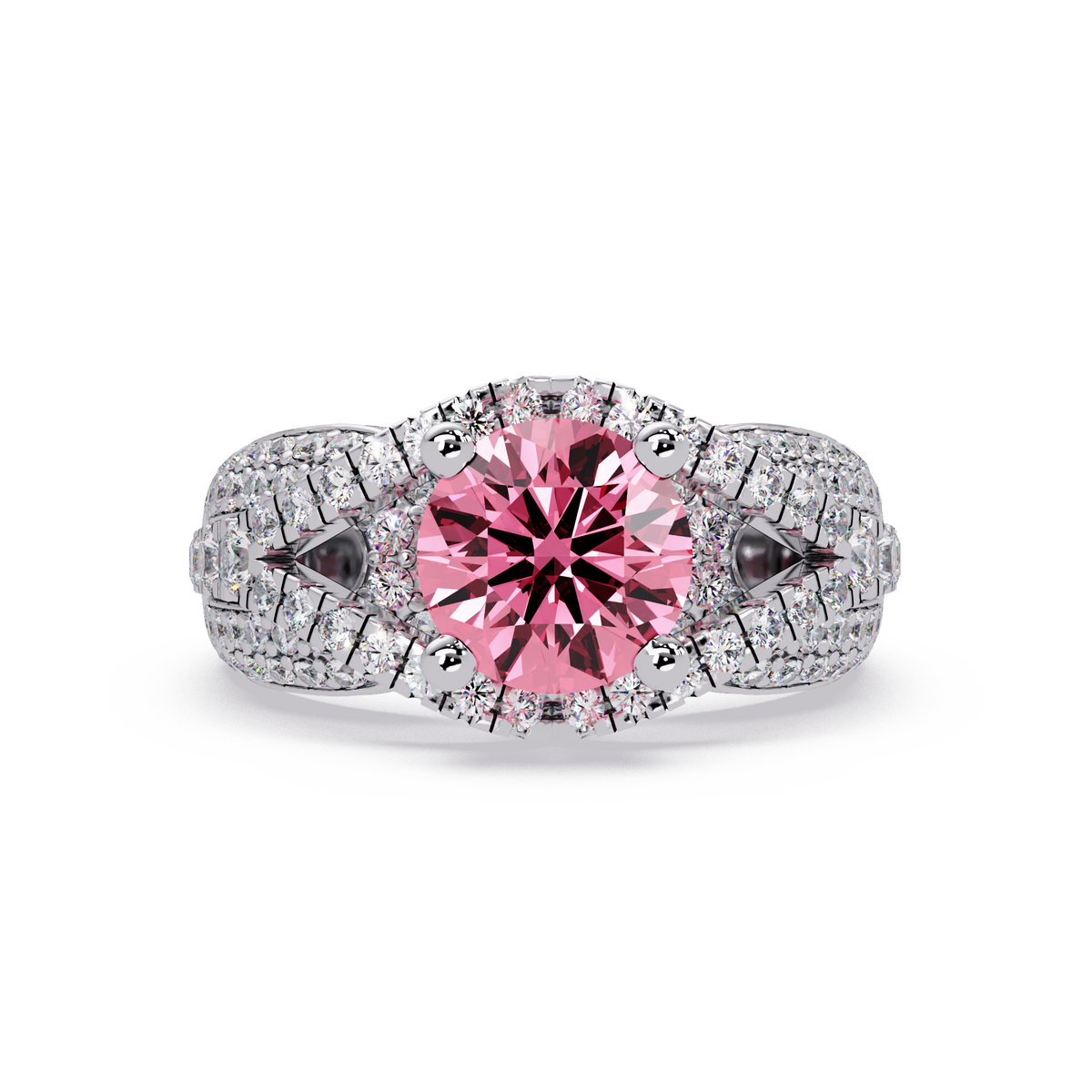 CAD-041 round geometric halo pavé colorstone ring TP 14K White Gold