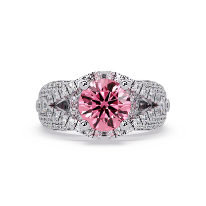 CAD-041 round geometric halo pavé colorstone ring TP 14K White Gold