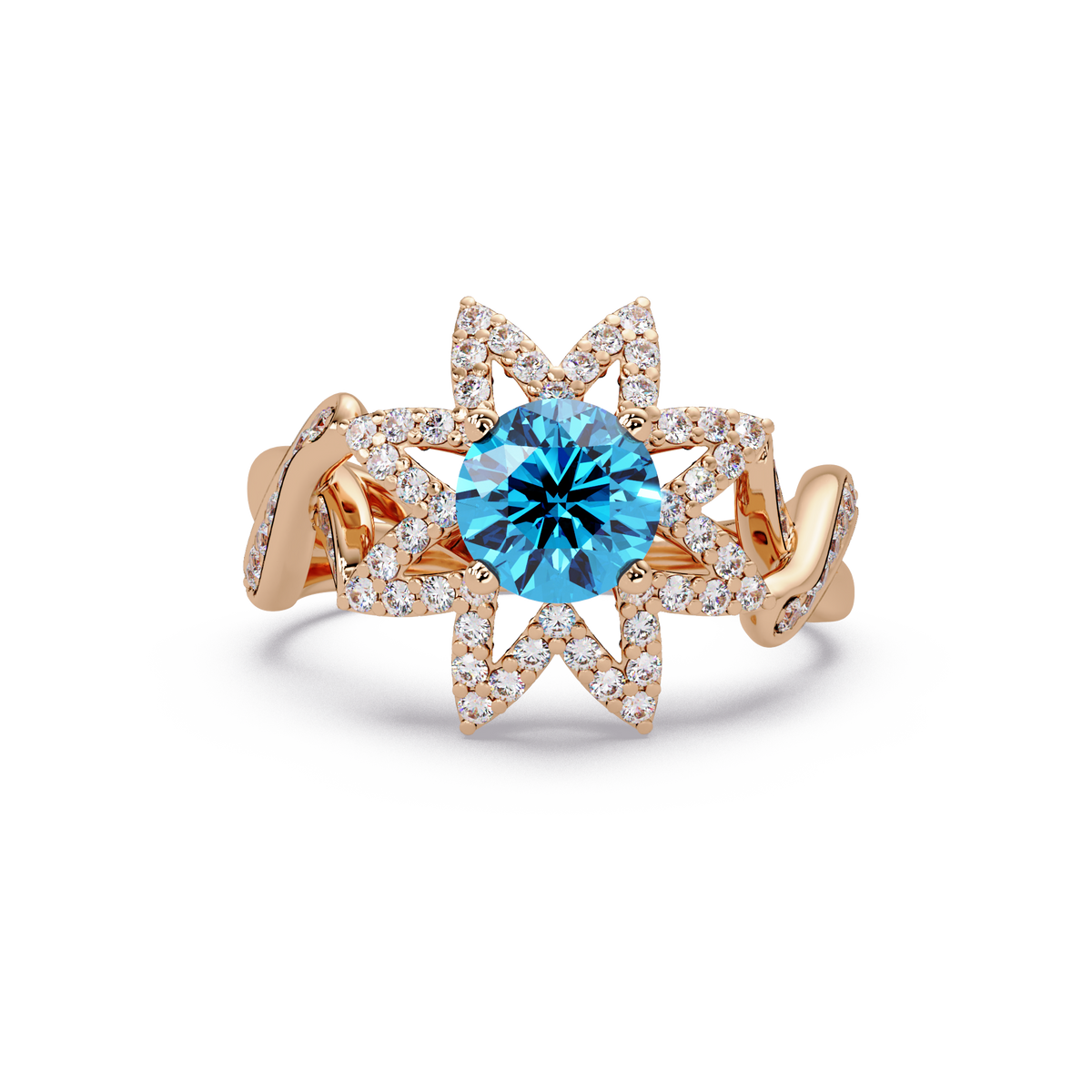 1.6 CTW Round Starburst Floral Pavé Colorstone Ring AB Rose Gold