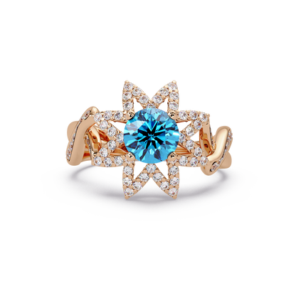 1.6 CTW Round Starburst Floral Pavé Colorstone Ring AB Rose Gold
