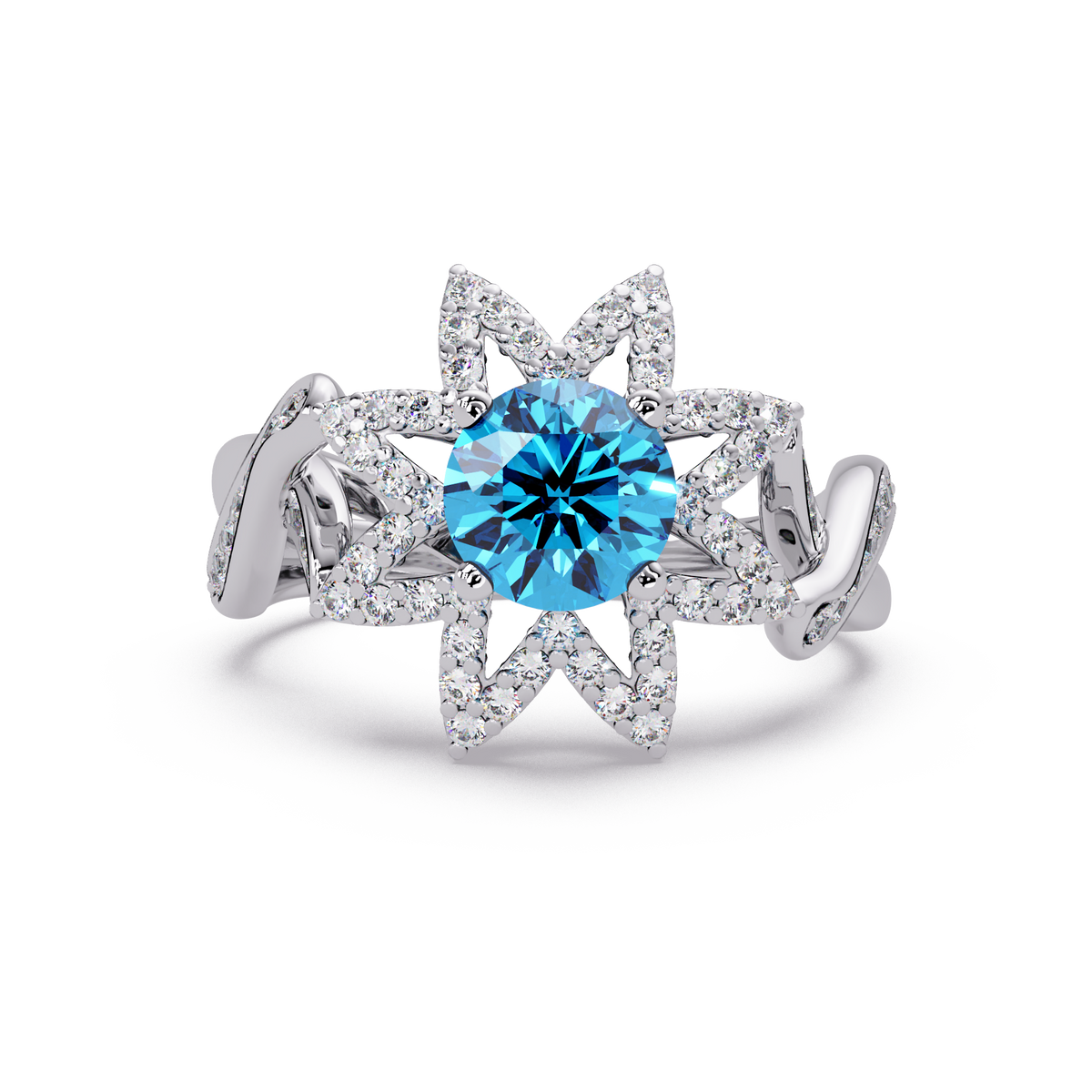 1.6 CTW Round Starburst Floral Pavé Colorstone Ring AB White Gold