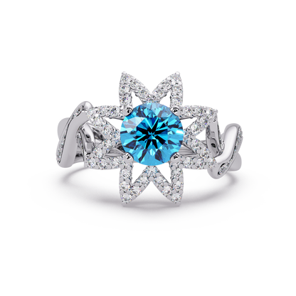 1.6 CTW Round Starburst Floral Pavé Colorstone Ring AB White Gold