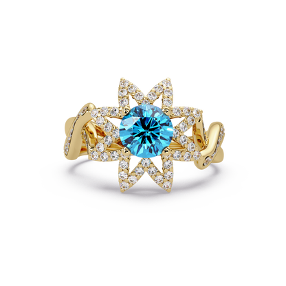 1.6 CTW Round Starburst Floral Pavé Colorstone Ring AB Yellow Gold
