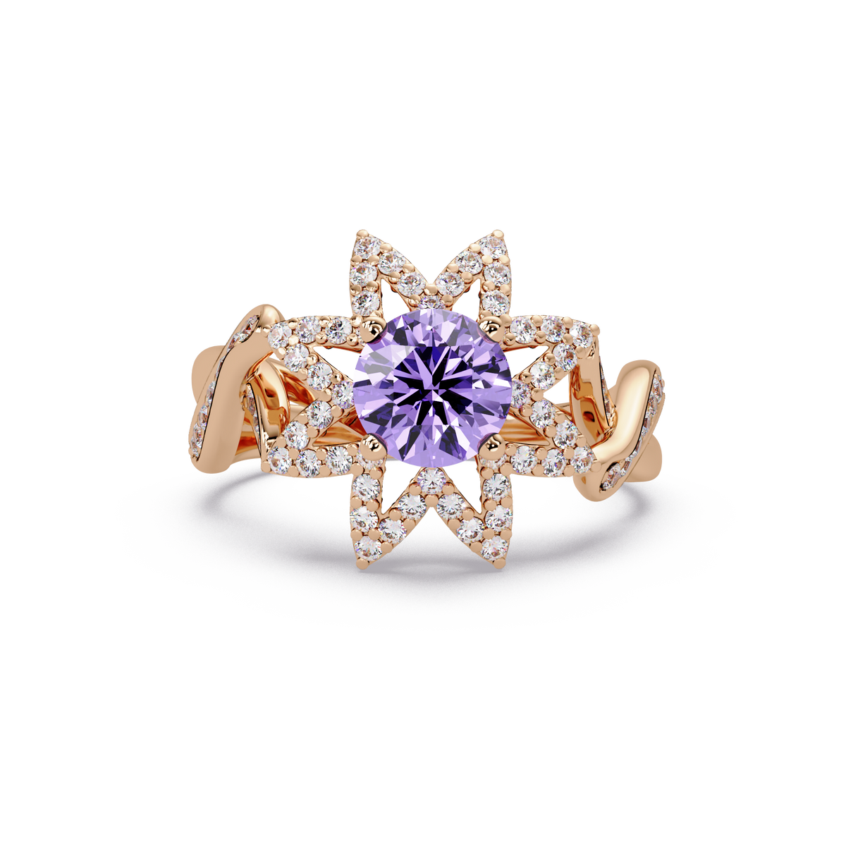 1.6 CTW Round Starburst Floral Pavé Colorstone Ring AP Rose Gold