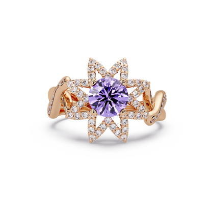 1.6 CTW Round Starburst Floral Pavé Colorstone Ring AP Rose Gold