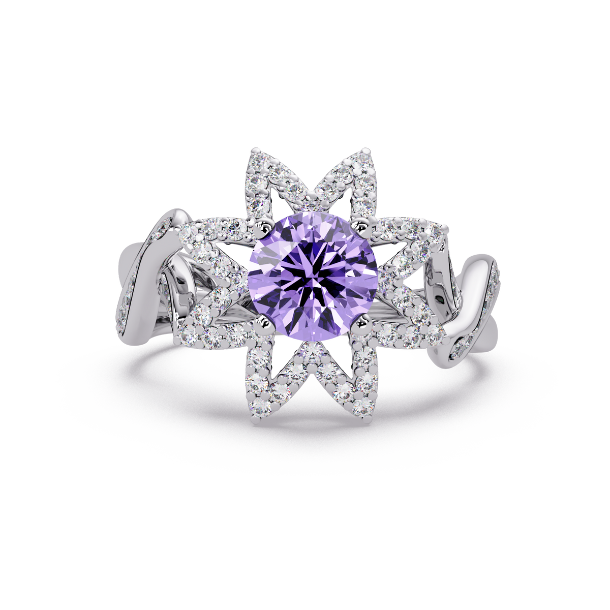 1.6 CTW Round Starburst Floral Pavé Colorstone Ring AP White Gold